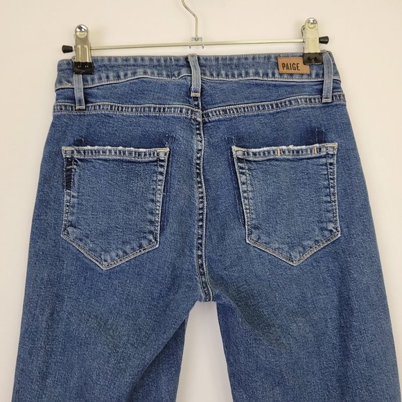 PAIGE High Rise Straight Crop Raw Hem Two Tone Denim Jean in Lyla - Picture 5 of 12